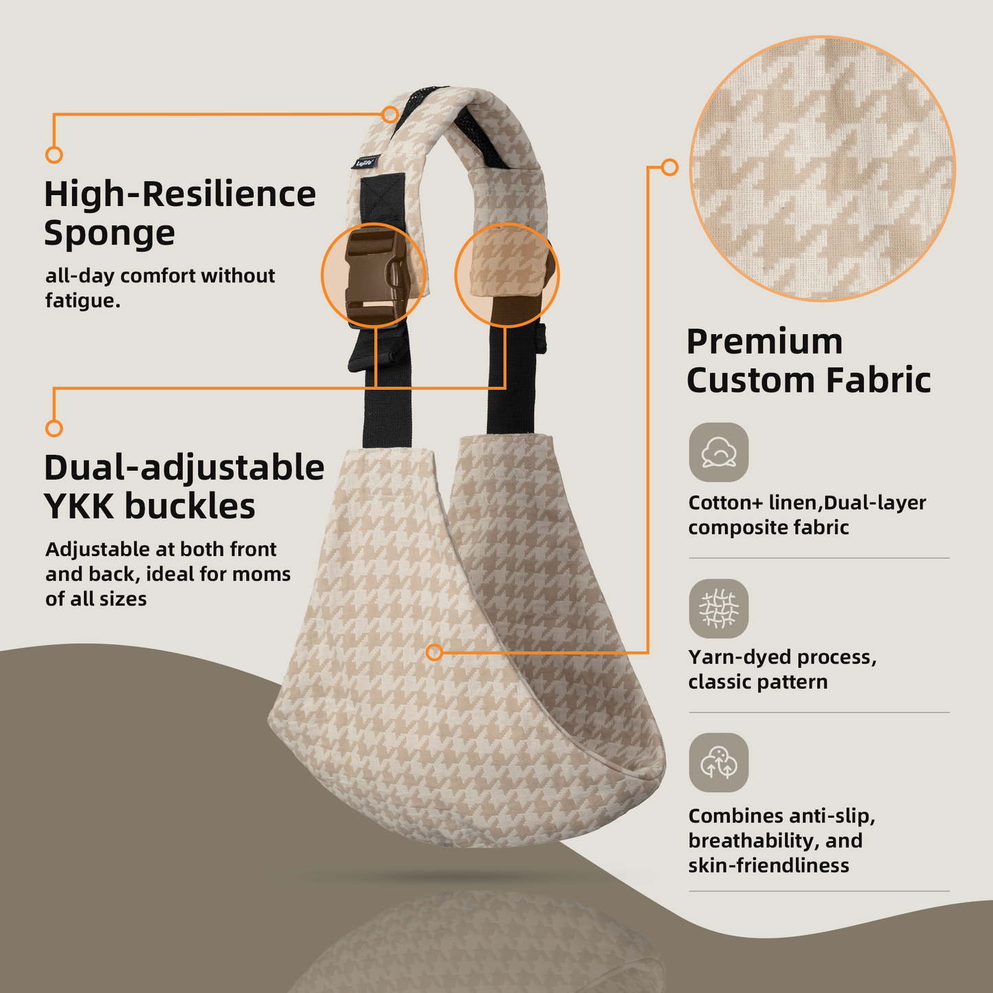 Khaki Houndstooth Baby Sling Carrier