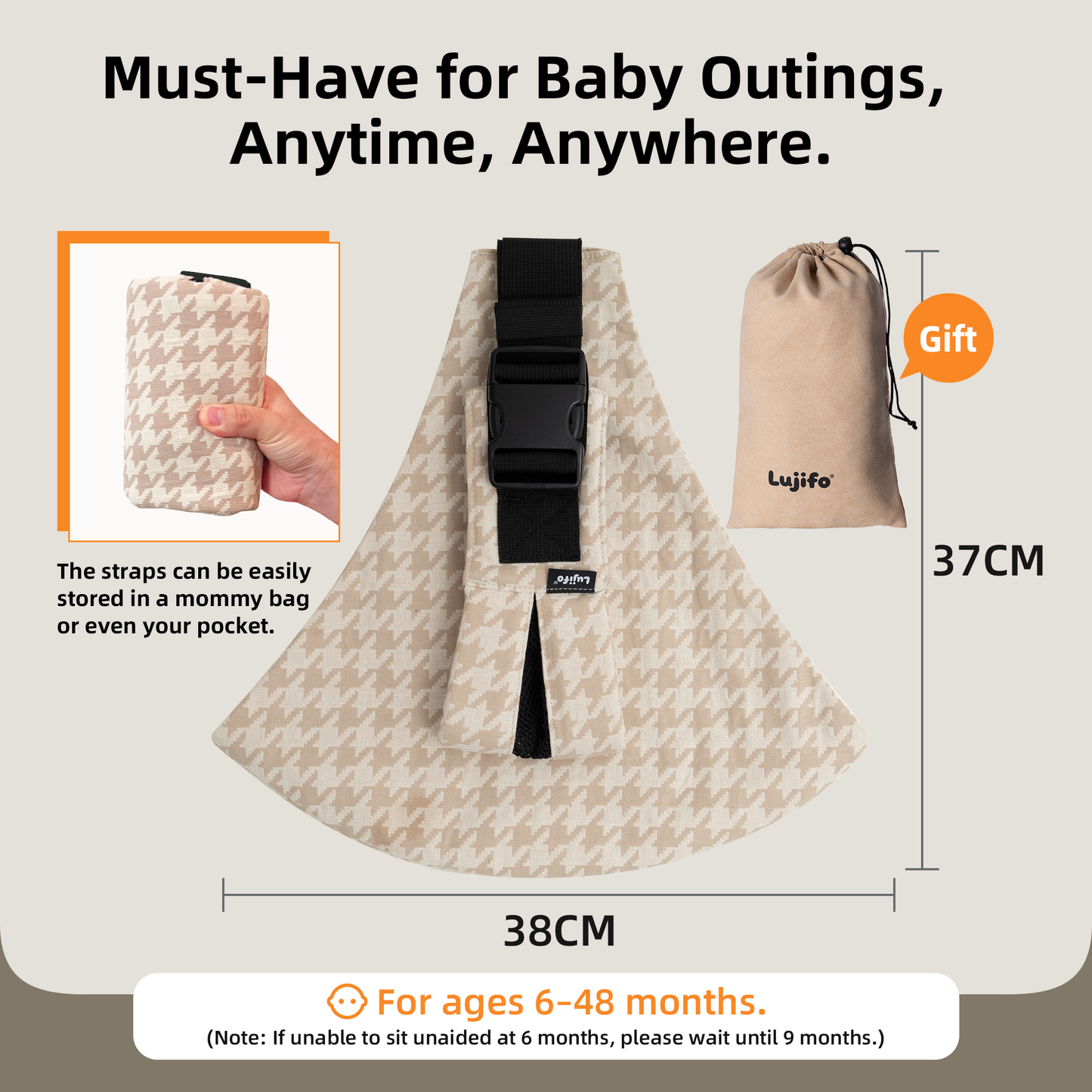 Khaki Houndstooth Baby Sling Carrier