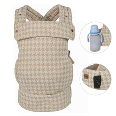 LUJIFO Ergonomic Baby Carrier – Adjustable Soft Cotton Backpack for Newborns & Toddlers, Beige Houndstooth Pattern