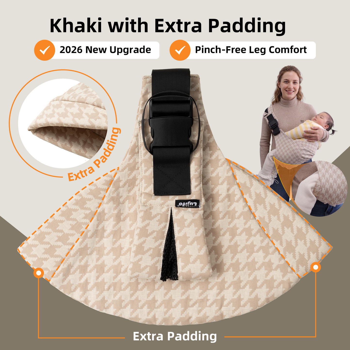 Khaki Pro Houndstooth Baby Sling Carrier