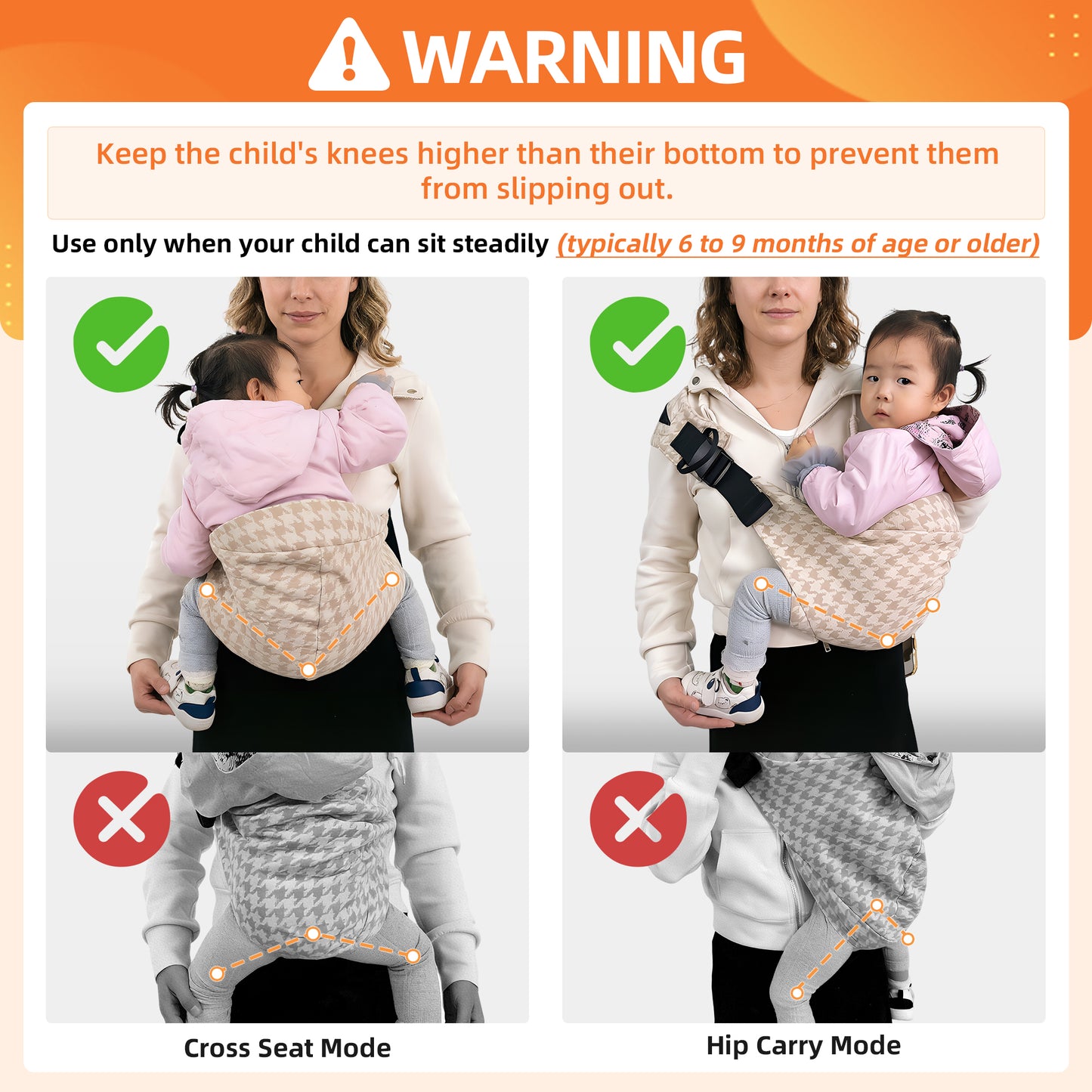 Khaki Pro Houndstooth Baby Sling Carrier