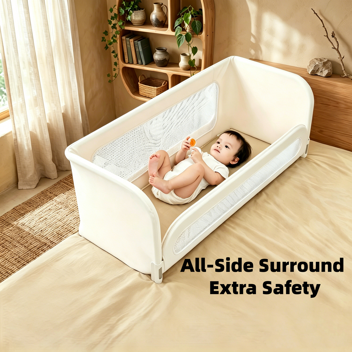 4-in-1 Bedside Bassinet & Co-Sleeping Baby Bed with Breathable Mesh Safety Rails