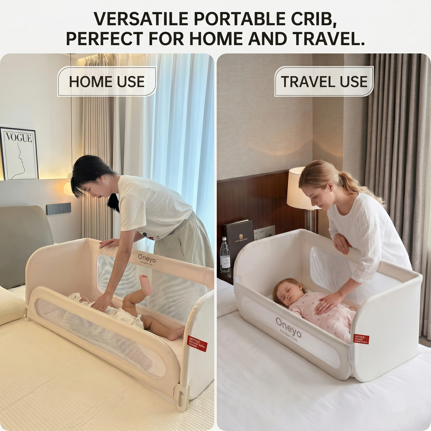 4-in-1 Bedside Bassinet & Co-Sleeping Baby Bed with Breathable Mesh Safety Rails